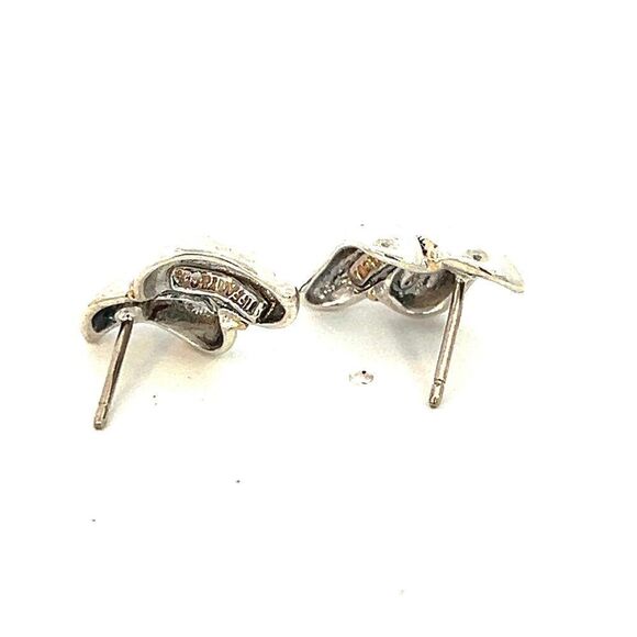 Tiffany & Co Estate Earrings With Original Back Sterling Silver 14k Gold TIF708 - Picture 3 of 7